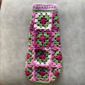 Dog Sweater XS Long Crochet Pink Green Toy or Teacup Dachsund, Italian Grayhound